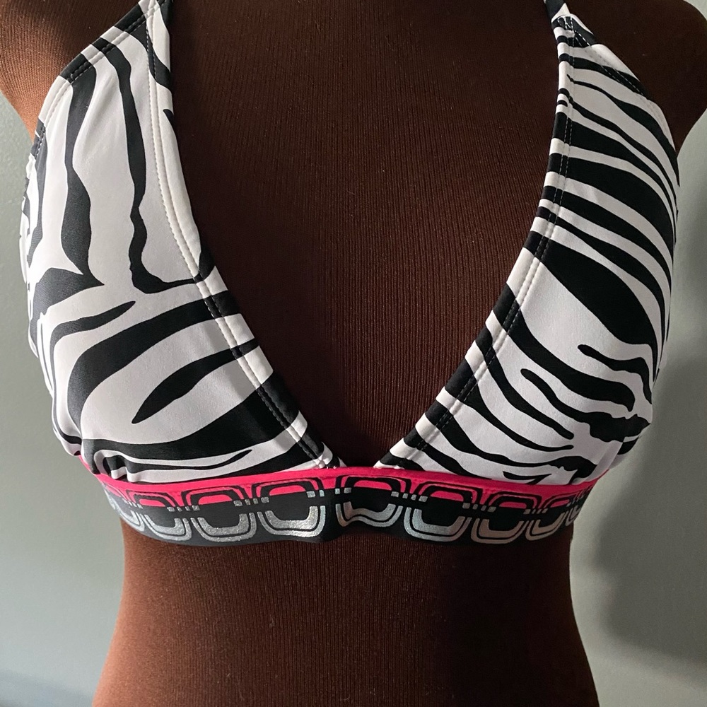 Animal print halter-style swim top
